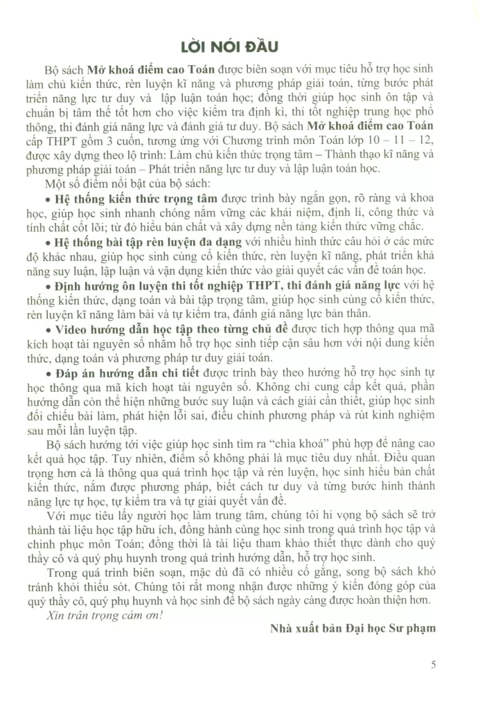MỞ KHÓA ĐIỂM CAO TOÁN LỚP 10